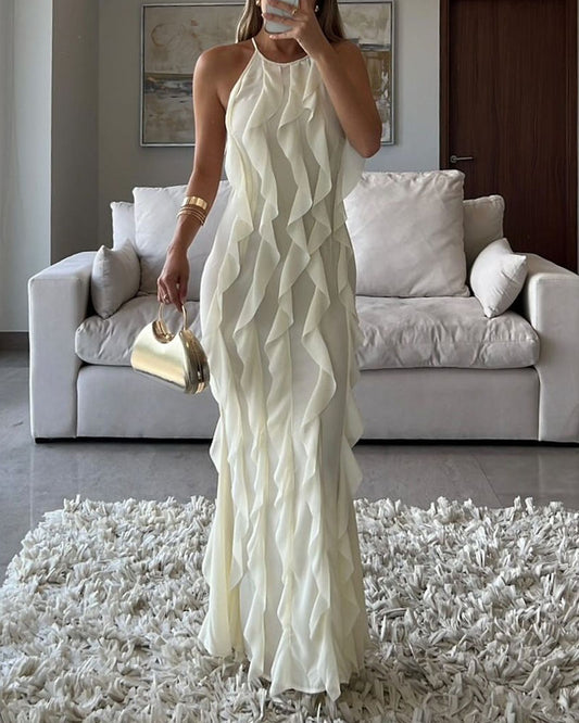 Elegant Sleeveless Ruffled Chiffon Dress