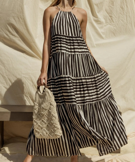 Artistic Zebra Stripes Print Maxi Dress