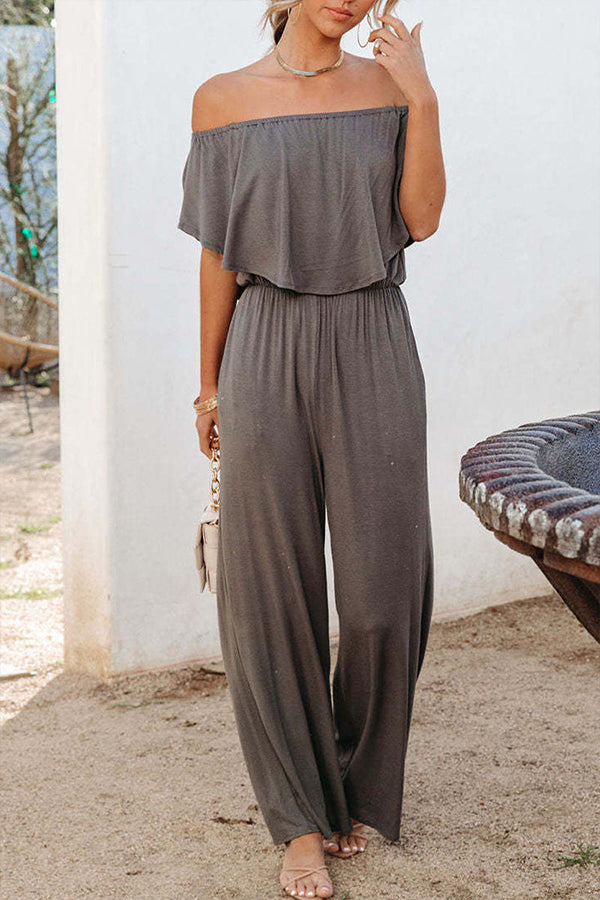 Pure color holiday vacation casual jumpsuit