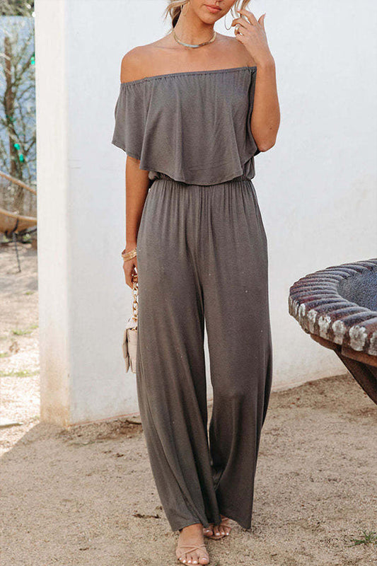 Pure color holiday vacation casual jumpsuit