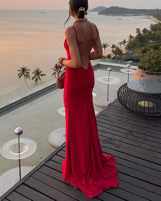 Sexy Solid Backless Vacation Party Dress