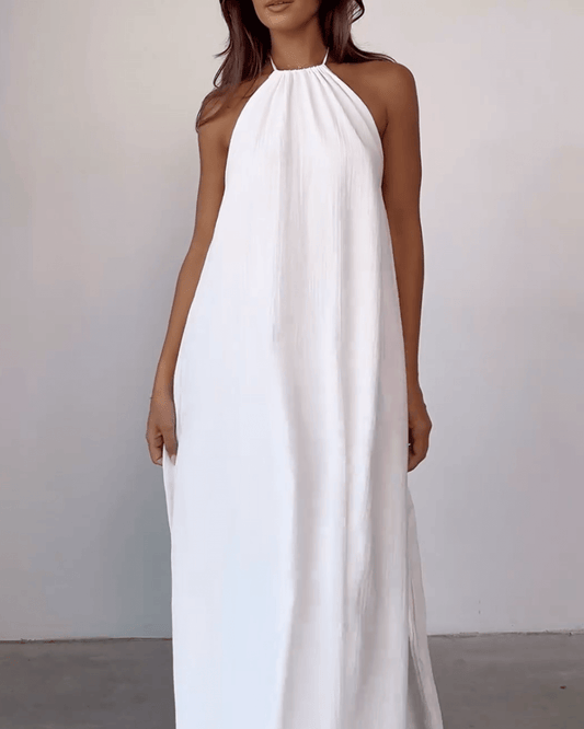Petite White Halterneck Scoop Back Maxi Dress