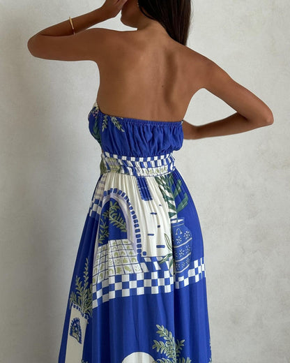 Casual Print Lace-Up Cutout Dress