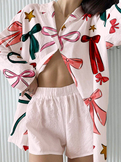 Girly pink bow casual two-piece set