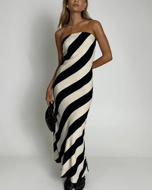 Stripe Strapless Maxi Dress