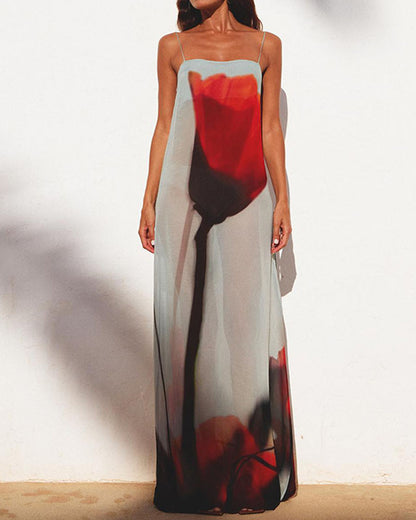 Fashion Sexy Printed See-Through Strap Dress