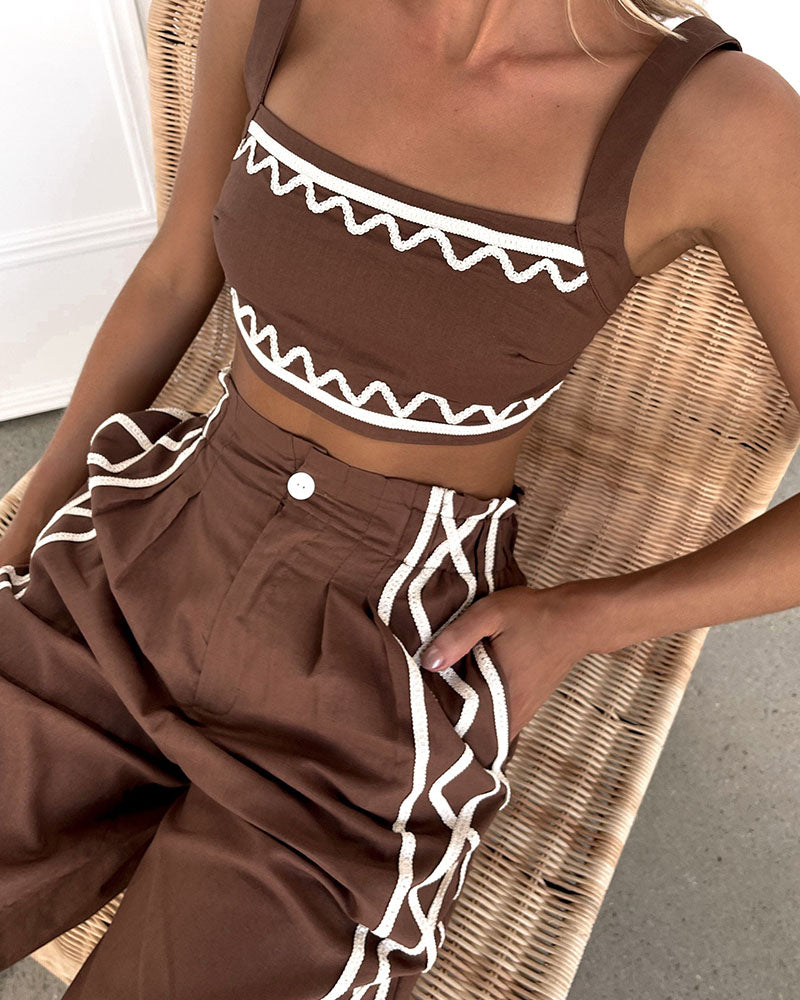 Summer chocolate color casual two-piece set