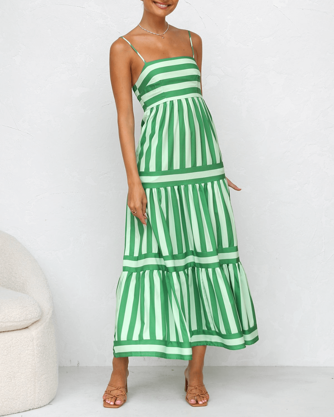 Multi Green Striped Maxi Dress