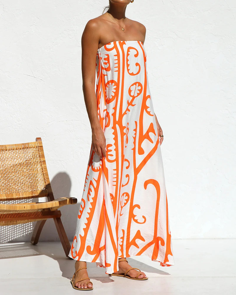 Casual Printed Strapless Dress