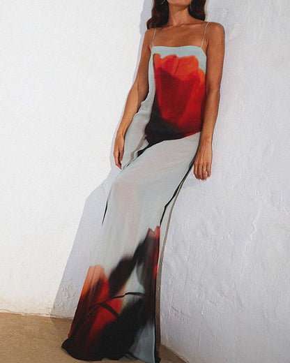 Fashion Sexy Printed See-Through Strap Dress