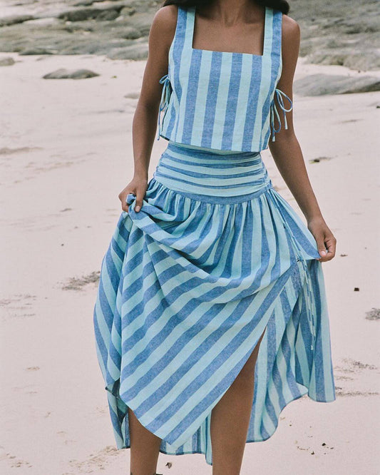 Lace-up Tank and Ruched Waist Midi Skirt Set