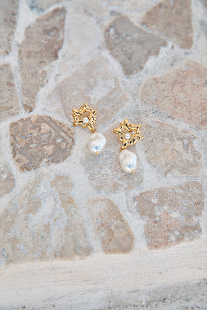 18K Gold Plated Pearl Gems Earrings Gold