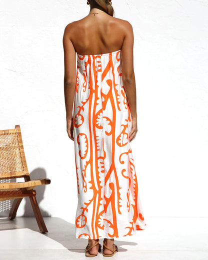 Casual Printed Strapless Dress