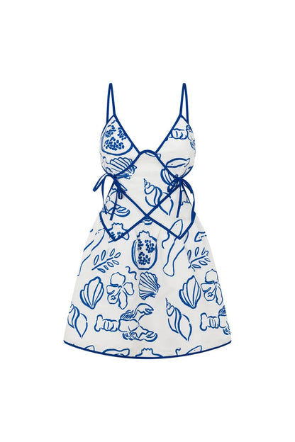 Seaside Backless Printing Mini Dress