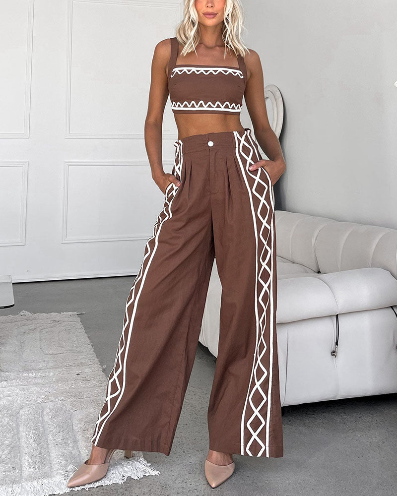 Summer chocolate color casual two-piece set