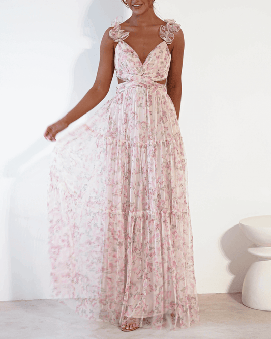 Tulle frill straps maxi dress