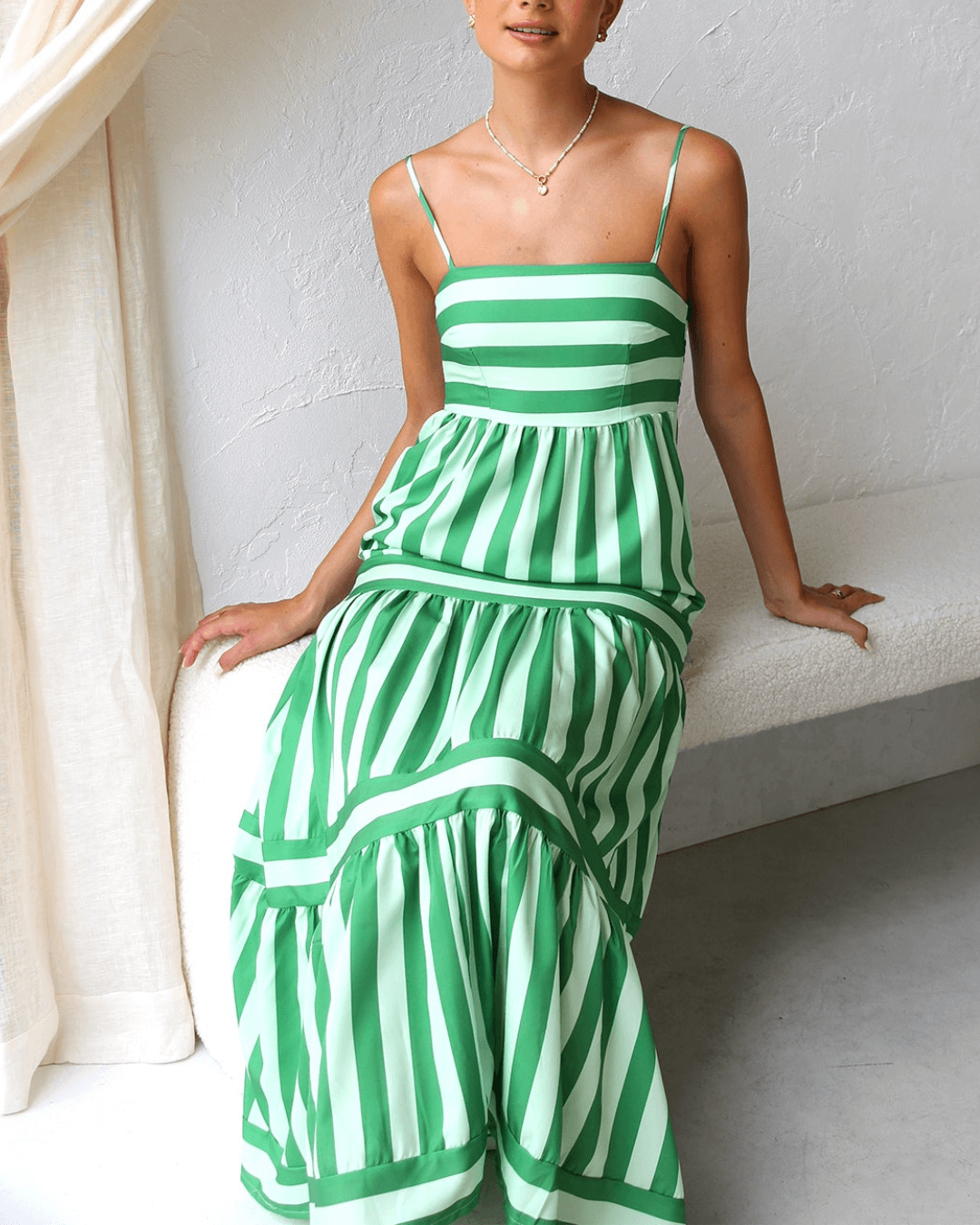 Multi Green Striped Maxi Dress