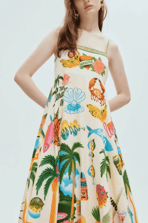 Unique Print Smocked Maxi Dress