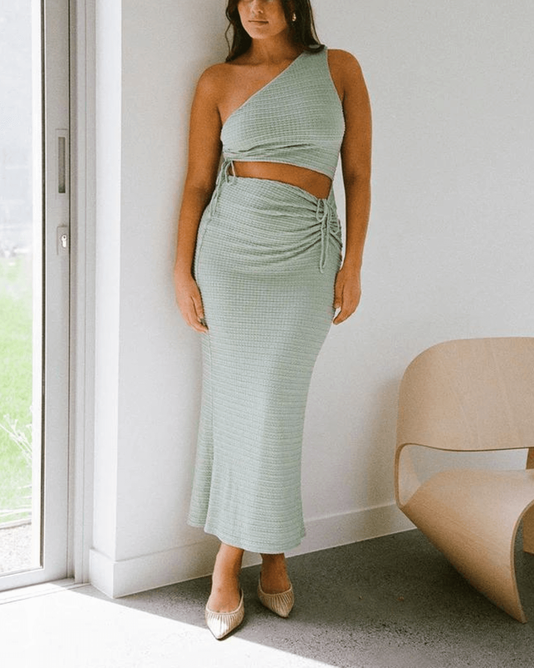Stain One Shoulder Cut Out Maxi Dress