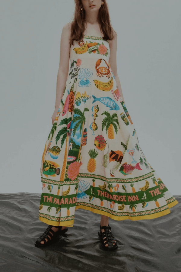 Unique Print Smocked Maxi Dress