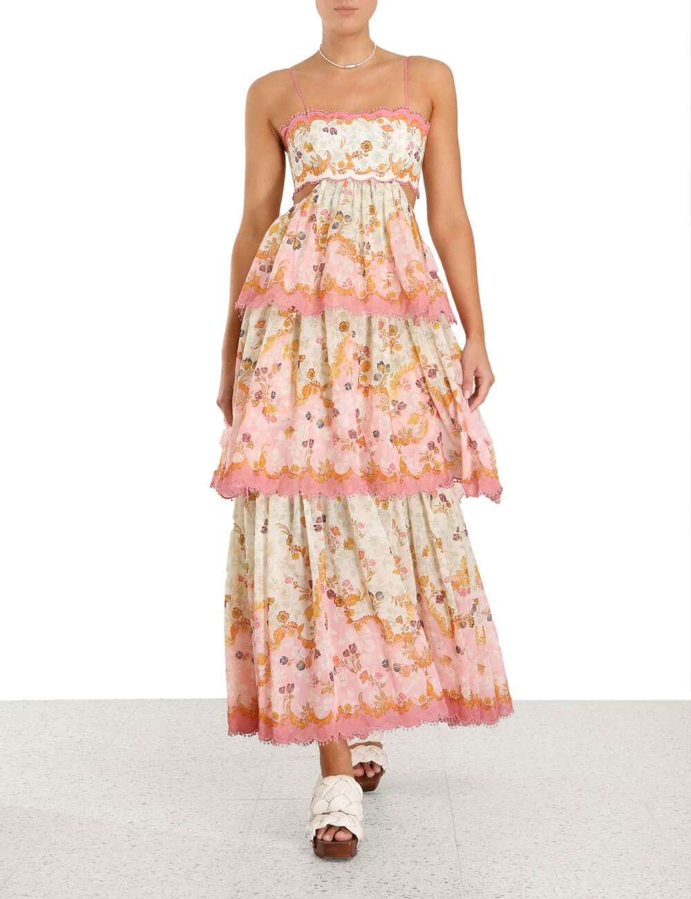 Floral Cami Tiered Ruffle Hem Backless Maxi Dress