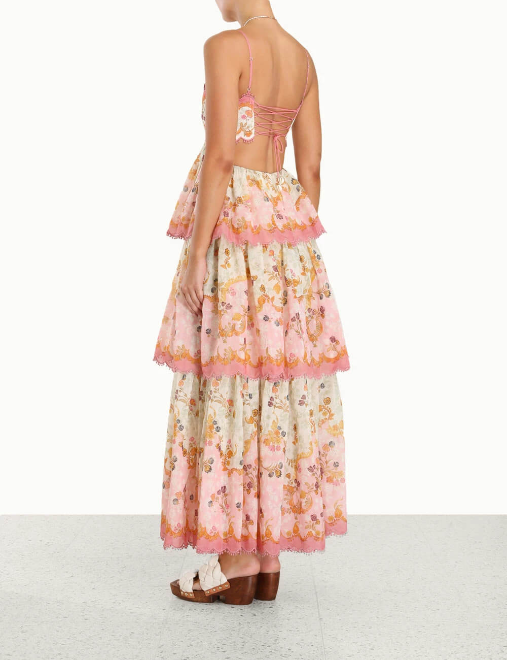 Floral Cami Tiered Ruffle Hem Backless Maxi Dress