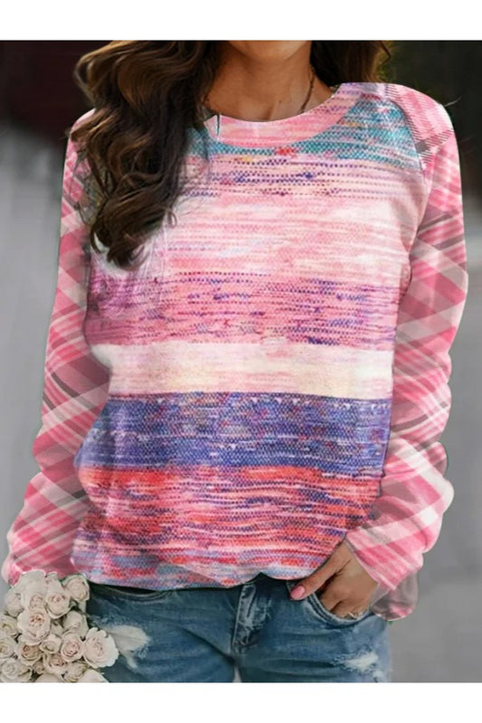 Crew Neck Gradient Vintage Sweatshirt Spring/Fall Long Sleeve