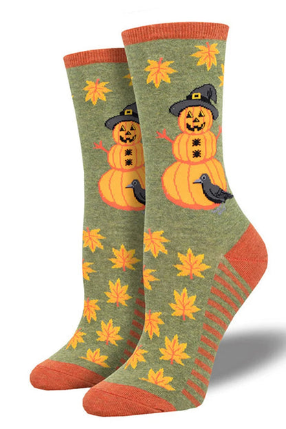 Halloween Maple Leaf Pumpkin Witch Owl Skeleton Print Mid Calf Socks