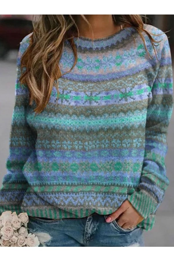 Casual Color Block Long Sleeve Comfy Yarn/Wool Yarn Sweater