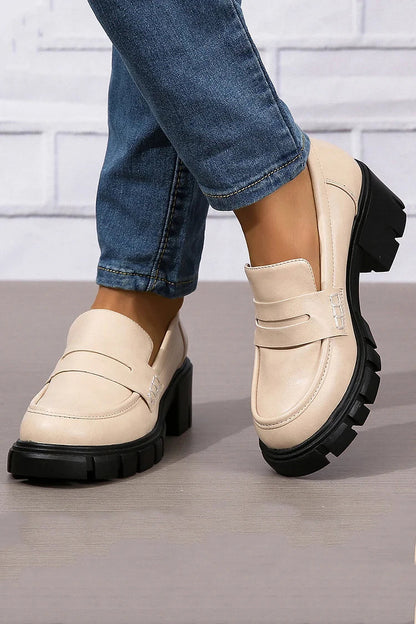 Casual Patchwork Round Toe Plain Chunky Heels Loafers