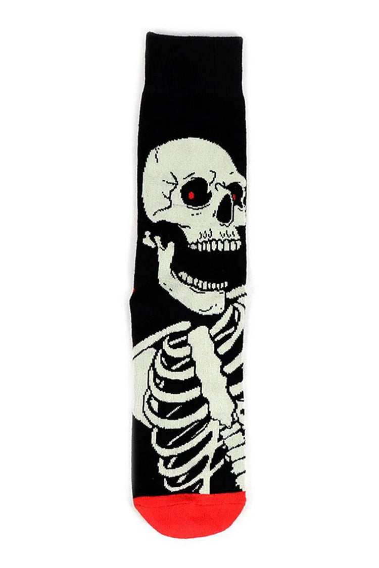 Halloween Bloody Skeleton Rose Floral Print Mid Calf Socks