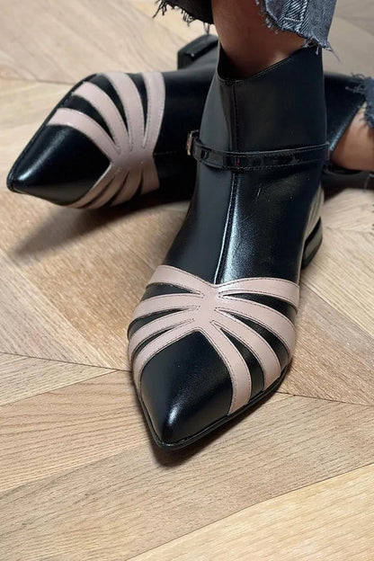 Pointed Toe Colorblock Patchwork Black Ankle Boots