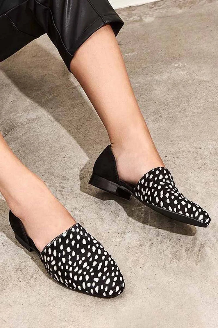 Irregular Dot Print Round Toe Casual Black Flats [Pre Order]