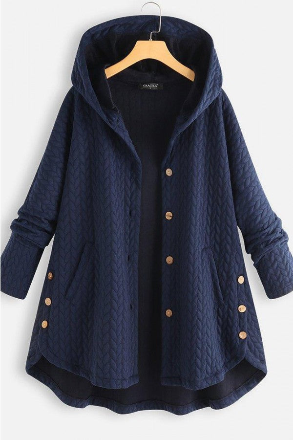 Solid Color Hooded Buttons Long Sleeves Warm Coat