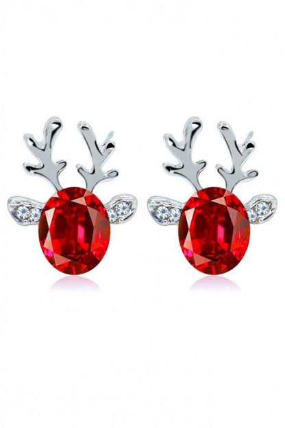 Crystal Gem Christmas Antlers Stud Earrings