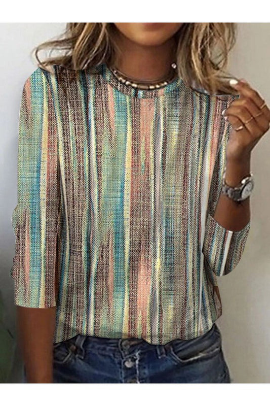 Contrast Striped Casual T-Shirt Relaxed Fit