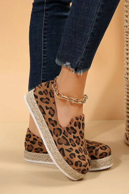 Leopard Print Round Toe Low Platform Casual Loafers