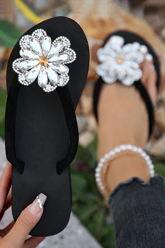 Fashion Rhinestone Flower Shaped Flip Flops Platform Wedge Slippers