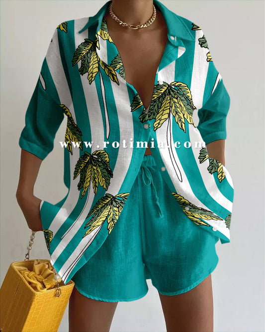 Summer vacation coconut tree print two-piece set