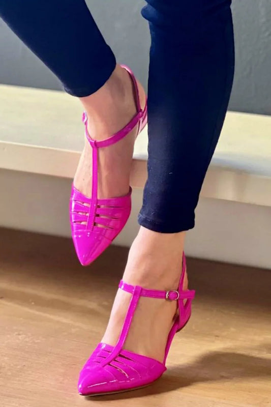 Solid Color Pointy Toe Hollow Out Fuchsia Flats [Pre Order]