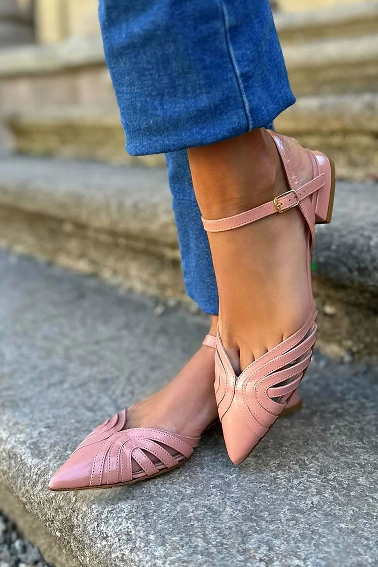 Pointed Toe Hollow Out Solid Color Elegant Pink Flats