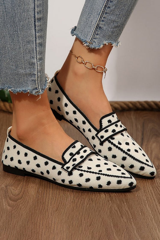 Dot Pattern Contrast Trim Pointed Toe Patchwork Flats