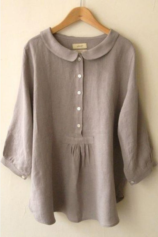 Solid Color Buttons Collared Long Sleeves Blouse