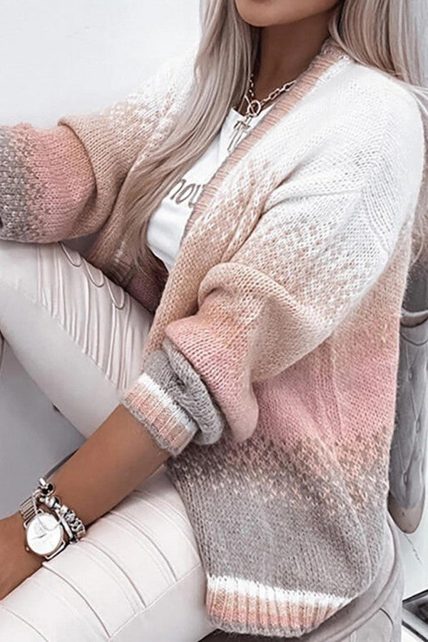 Color Block Casual Long Sleeves Sweater Cardigan