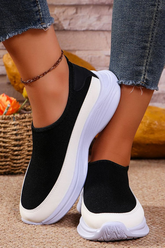 Casual Color Block Platform Round Toe Slip On Sneakers