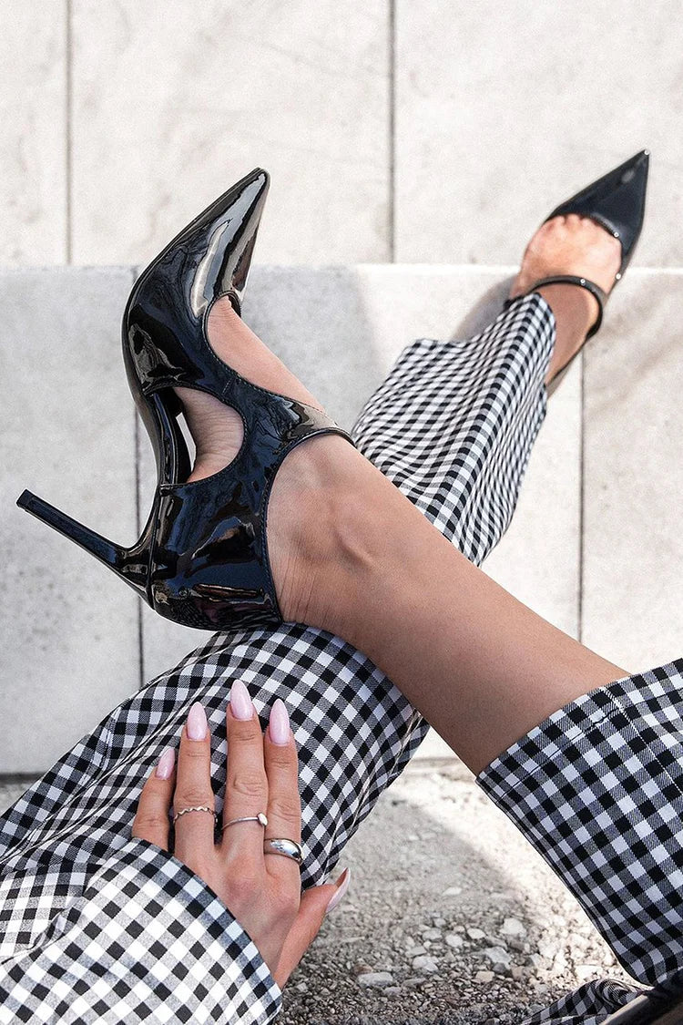 Asymmetric Cutout Pointed Toe Black Stiletto Heels [Pre Order]