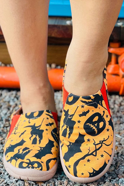 Halloween Horror Pumpkin Skull Bat Print Color Matching Loafers