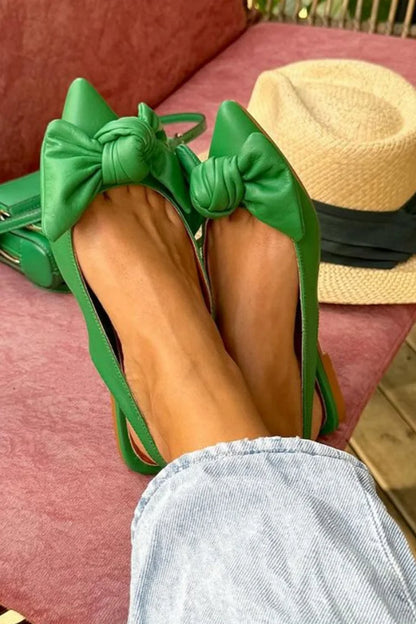 Pointed Toe Bow Decor Solid Color Slingback Green Flats [Pre Order]