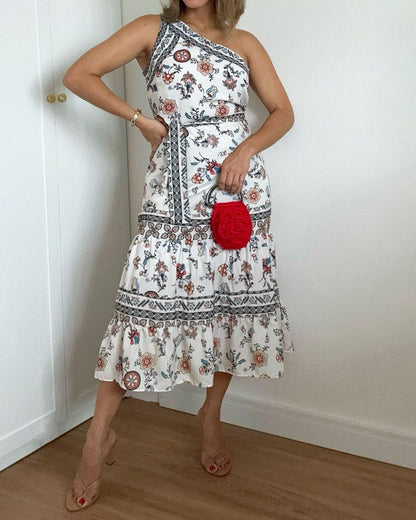 Elegant One-shoulder Print Dress
