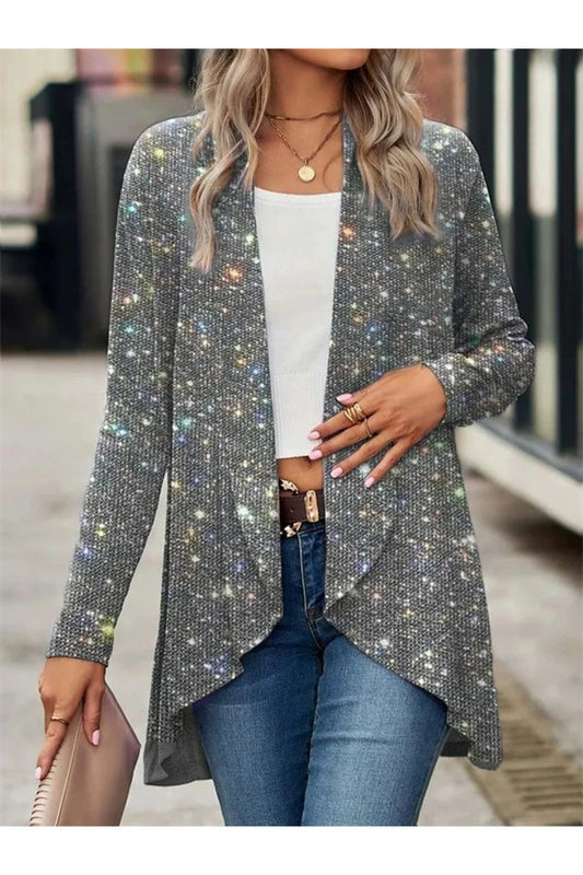 Plain Glitter Mid-long Loose Jacket